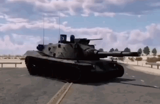 Tank Driving on Desert Road
