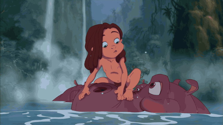 Tarzan Swimming With Hippo GIF