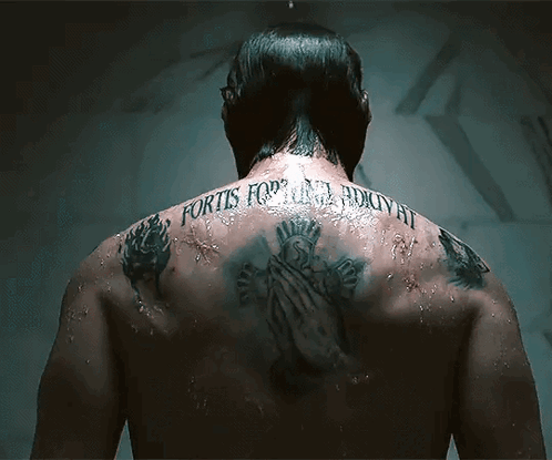 Tattooed Man Showering