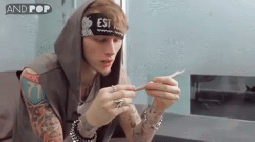 Tattooed Man Smoking Cigarette With Headband and Hoodie