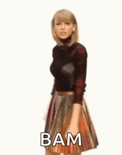Taylor Swift In Striped Skirt And Black Turtleneck Sweater GIF
