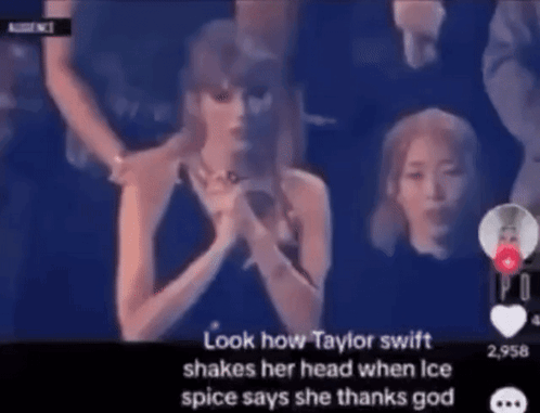Taylor Swift Shaking Head Ice Spice Thanks God GIF