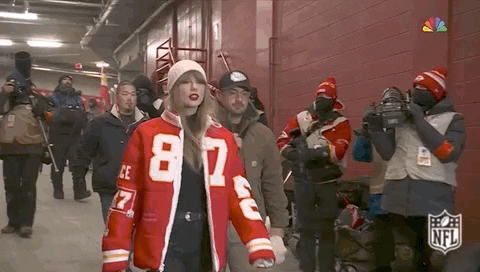 Taylor Swift Wearing Travis Kelce Jacket GIF
