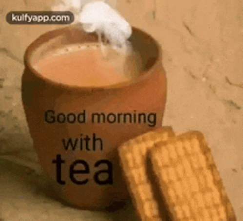 Tea Cup Two Biscuits Good Morning With Tea GIF