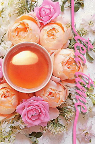 Cup Of Tea And Roses GIF