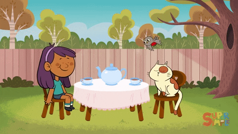 Tea Party Animated Girl And Cat GIF