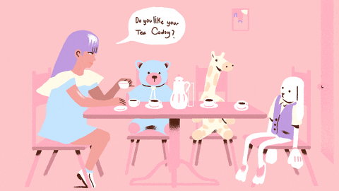 Tea Party Animated Girl With Stuffed Toys GIF