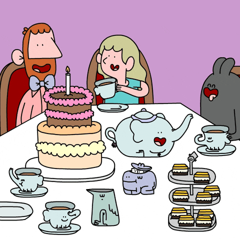 Tea Party Animated Guy Lady And Bunny GIF