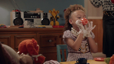 Tea Party Young Girl With Stuffed Toy GIF