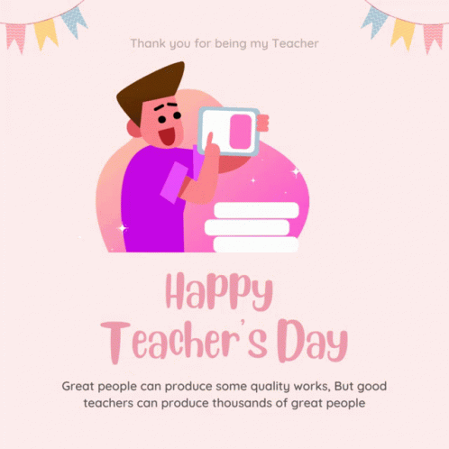 Teacher's Day Card Man Holding Tablet GIF