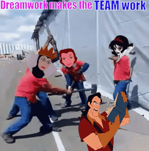 Disney Characters Dream Work Makes The Team Work GIF