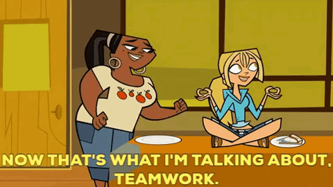 Teamwork Cartoon Characters Sitting GIF