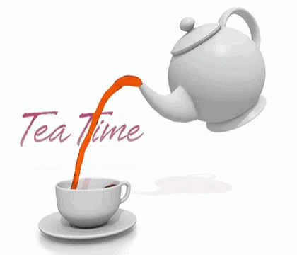 Teapot Pouring Tea Into Cup Saying Tea Time GIF