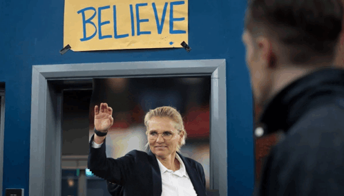 Ted Lasso Believe Sign With Sarina Wiegman GIF