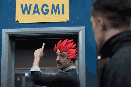 Ted Lasso Saiyan Hair Points Believe Sign GIF