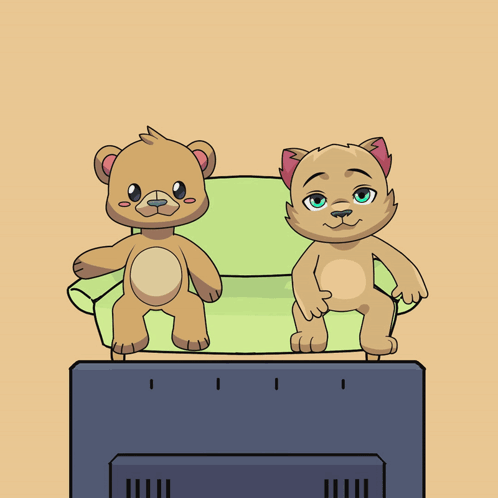 Teddy Bear and Cat Sitting