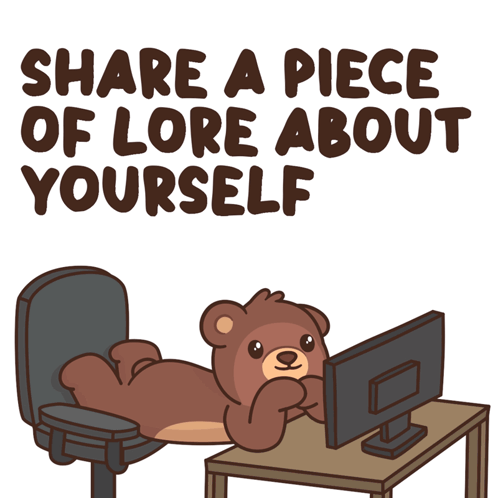 Teddy Bear at Computer Saying Share a Piece of Lore