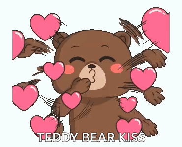 Teddy Bear Blowing Kiss Surrounded By Hearts GIF