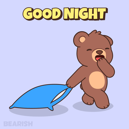 Teddy Bear Carrying Blue Pillow Good Night