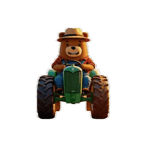 Teddy Bear Driving Green Tractor