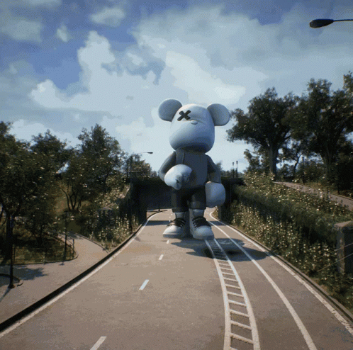 Teddy Bear Giant Walking Outside GIF