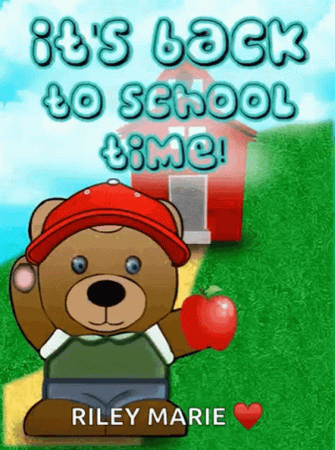 Teddy Bear Holding Apple Saying It's Back To School Time GIF
