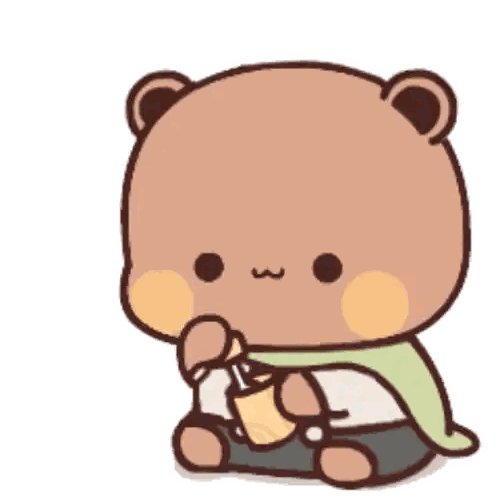Teddy Bear Holding Cup and Lollipop