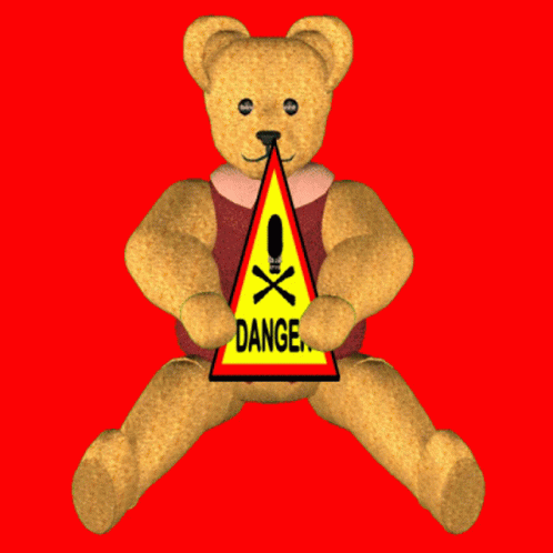 Teddy Bear Holding Danger Skull Sign