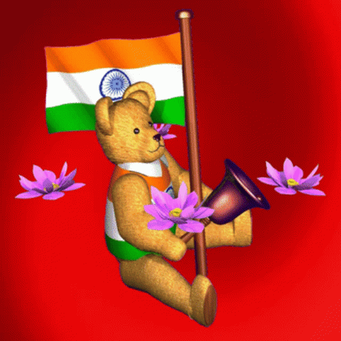 Teddy Bear Holding Flag And Megaphone GIF