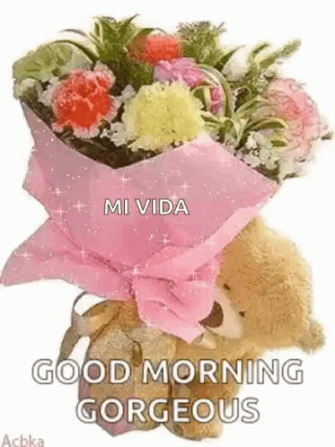 Teddy Bear Holding Flowers Good Morning GIF