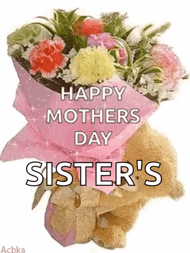 Teddy Bear Holding Flowers Happy Mothers Day
