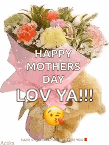 Teddy Bear Holding Flowers Happy Mothers Day GIF