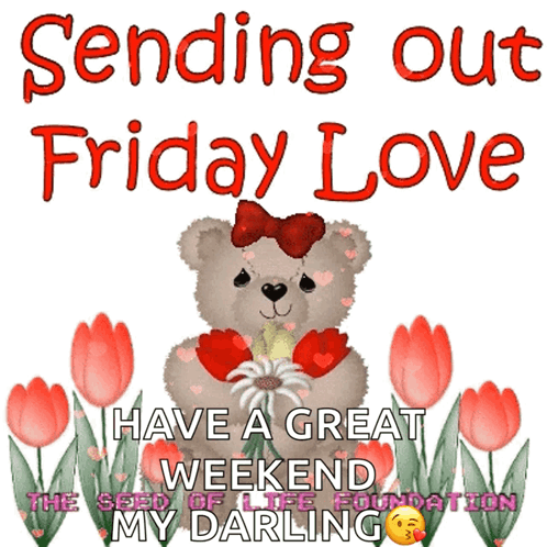 Teddy Bear Holding Flowers Sending Friday Love