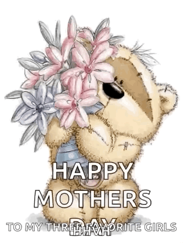 Teddy Bear Holding Flowers