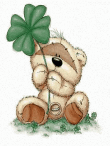 Teddy Bear Holding Four Leaf Clover GIF