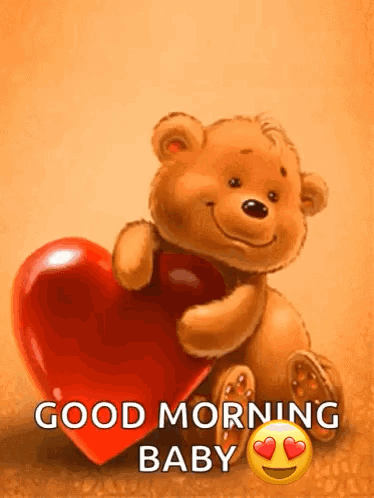 Teddy Bear Holding Heart Saying Good Morning