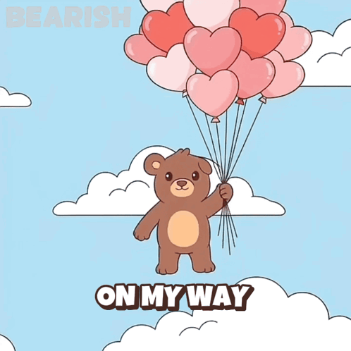 Teddy Bear Holding Heart Shaped Balloons On My Way GIF