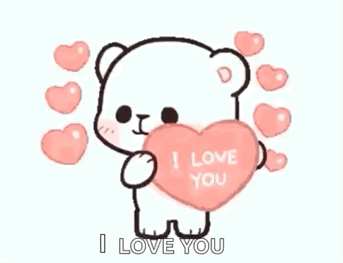 Teddy Bear Holding I Love You Heart And Pink Hearts GIF