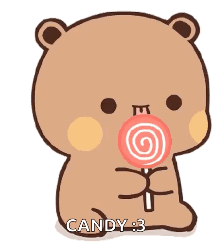 Teddy Bear Holding Lollipop and Saying Candy