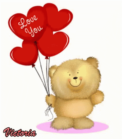 Teddy Bear Holding Love You Balloons