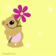 Teddy Bear Holding Purple Flower GIF