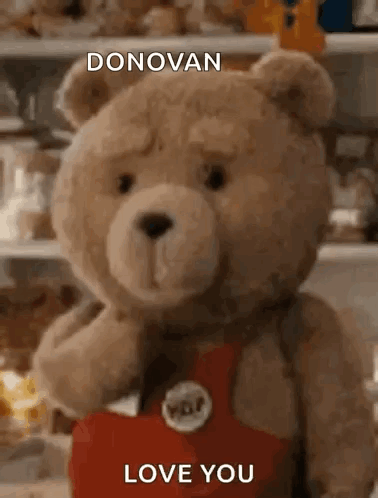 Teddy Bear Holding Red Heart Saying Donovan Love You GIF