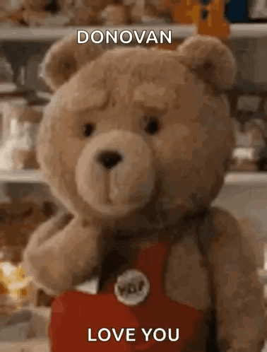 Teddy Bear Holding Red Heart Saying Donovan Love You GIF