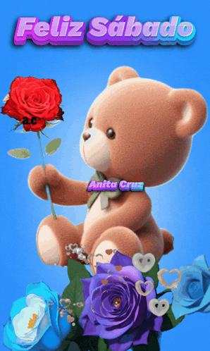 Teddy Bear Holding Red Rose Feliz Sabado GIF