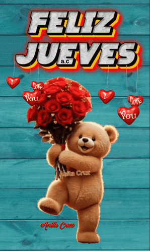 Teddy Bear Holding Red Roses Feliz Jueves