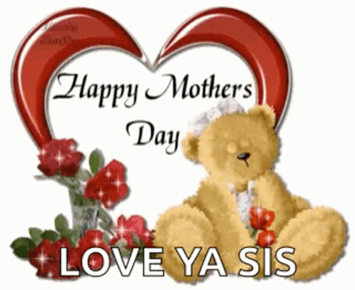 Teddy Bear in Front of Happy Mothers Day Heart
