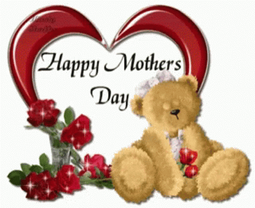 Teddy Bear In Front Of Happy Mothers Day Heart GIF