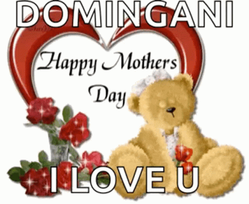 Teddy Bear In Front Of Heart Saying Happy Mothers Day I Love You GIF