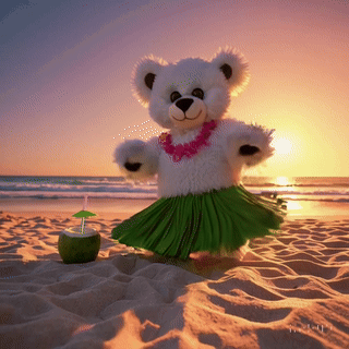 Teddy Bear in Hula Skirt on Beach