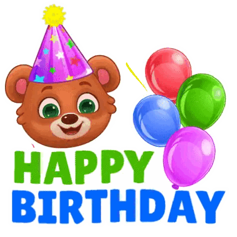 Teddy Bear in Party Hat Saying Happy Birthday